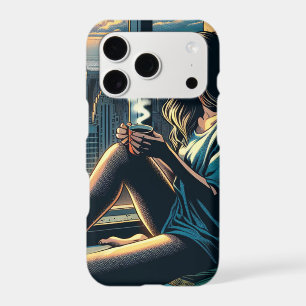 Woman Drinking Coffee at Sunrise in the City iPhone 17 Pro Case