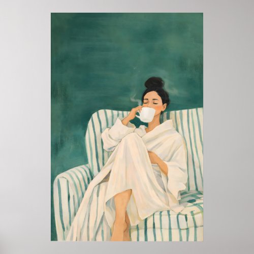 Woman Drinking Coffee Poster, Cozy Morning Poster