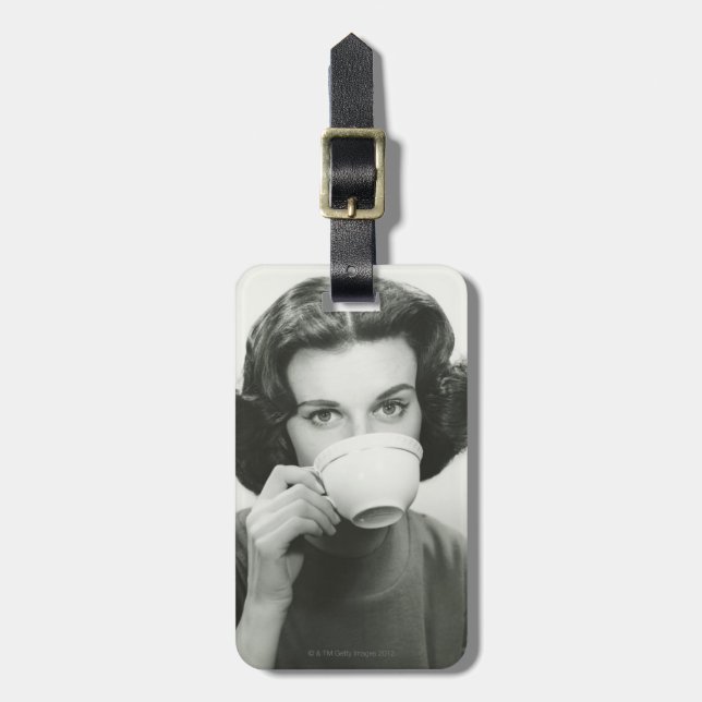 Woman Drinking Luggage Tag (Front Vertical)