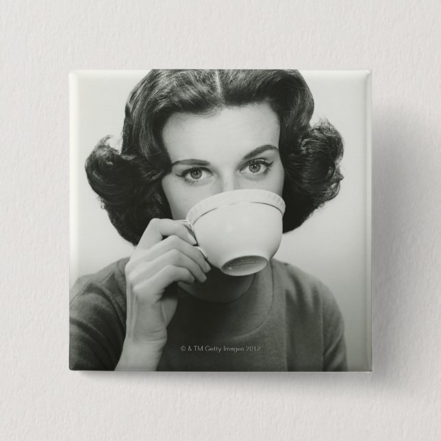 Woman Drinking Pinback Button (Front)