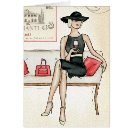 Woman Drinking Red Wine Cards (Front)