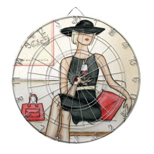 Woman Drinking Red Wine Dartboard