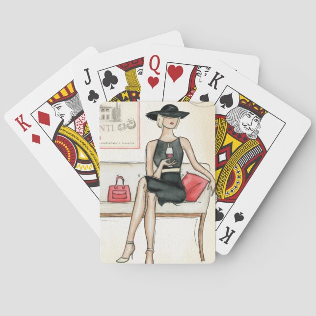 Woman Drinking Red Wine Poker Cards (Back)