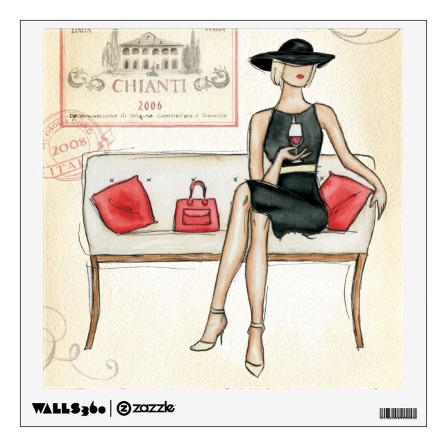 Woman Drinking Red Wine Wall Decal (Front)