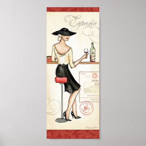 Woman Drinking Spanish Wine Poster