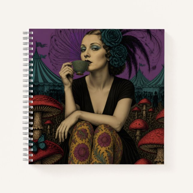 Woman Drinks Tea at the Circus Notebook (Front)