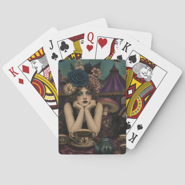 Woman Drinks Tea at the Circus With Black Goat Poker Cards (Back)