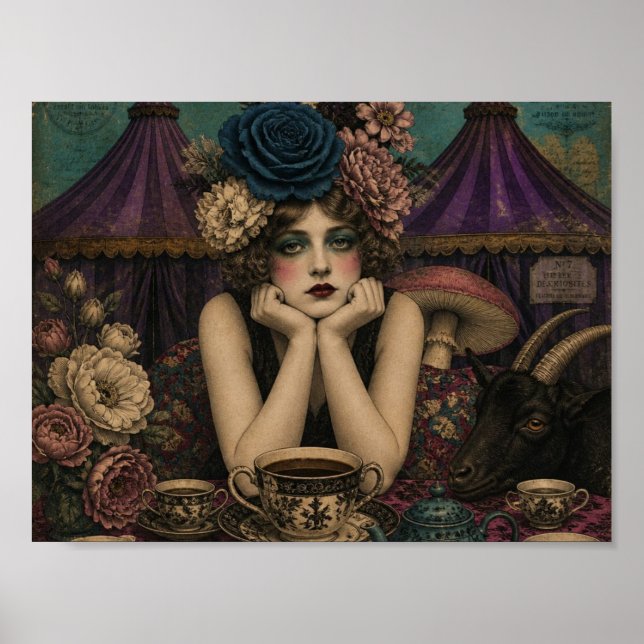 Woman Drinks Tea at the Circus With Black Goat Poster (Front)