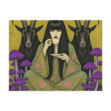 Woman Drinks Tea With Two Black Goats