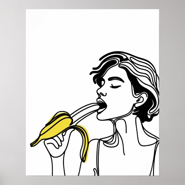Woman Eating Banana - Line Art  Poster (Front)