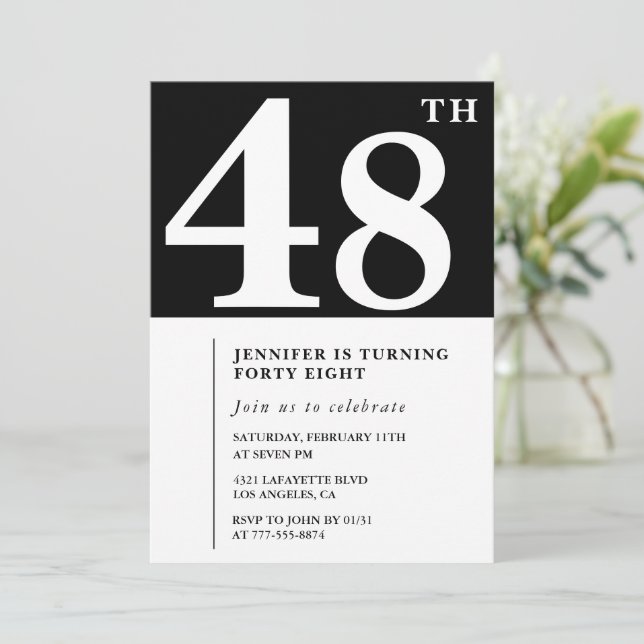 Woman Elegant 48th birthday invitation Chic Simple (Standing Front)