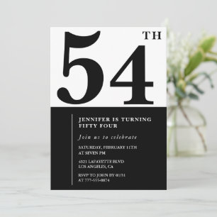 Woman Elegant 54th birthday invitation Black