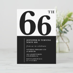 Woman Elegant 66th birthday invitation Black