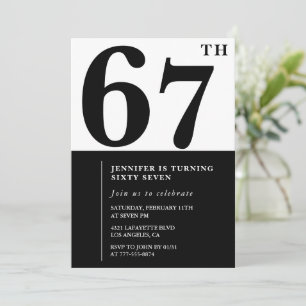 Woman Elegant 67th birthday invitation Black
