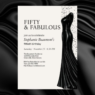 Woman Elegant Fabulous Black Dress 50th Birthday Invitation
