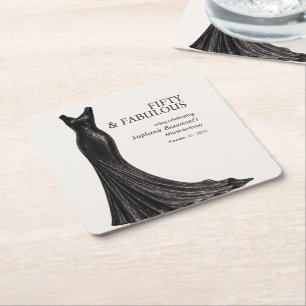 Woman Elegant Fabulous Black Dress 50th Birthday Square Paper Coaster