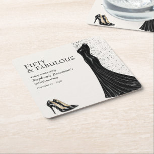 Woman Elegant Fabulous Black Dress 50th Birthday Square Paper Coaster