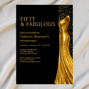 Woman Elegant Fabulous Golden Dress 50th Birthday Invitation