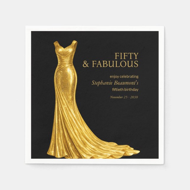Woman Elegant Fabulous Golden Dress 50th Birthday Napkins (Front)