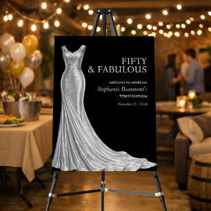 Woman Elegant Fabulous Silver Dress 50th Birthday Foam Board