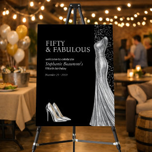 Woman Elegant Fabulous Silver Dress 50th Birthday Foam Board