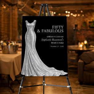 Woman Elegant Fabulous Silver Dress 50th Birthday Foam Board