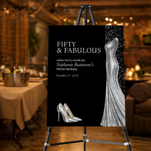 Woman Elegant Fabulous Silver Dress 50th Birthday Foam Board