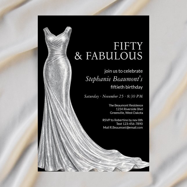 Woman Elegant Fabulous Silver Dress 50th Birthday Invitation (Creator Uploaded)