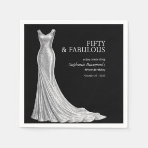 Woman Elegant Fabulous Silver Dress 50th Birthday Napkins