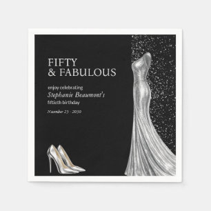 Woman Elegant Fabulous Silver Dress 50th Birthday Napkins