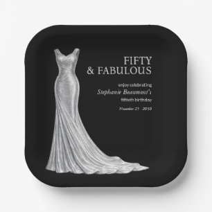 Woman Elegant Fabulous Silver Dress 50th Birthday Paper Plates
