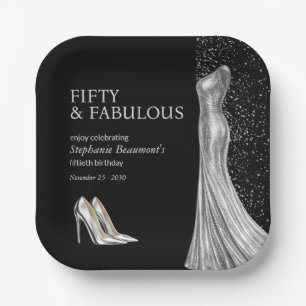 Woman Elegant Fabulous Silver Dress 50th Birthday Paper Plates