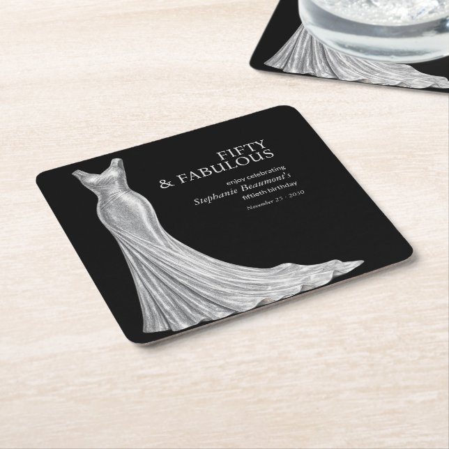 Woman Elegant Fabulous Silver Dress 50th Birthday Square Paper Coaster (Angled)