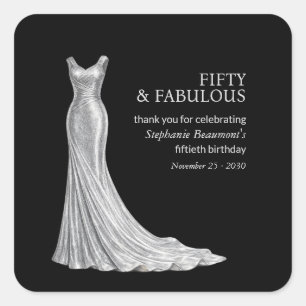Woman Elegant Fabulous Silver Dress 50th Birthday Square Sticker