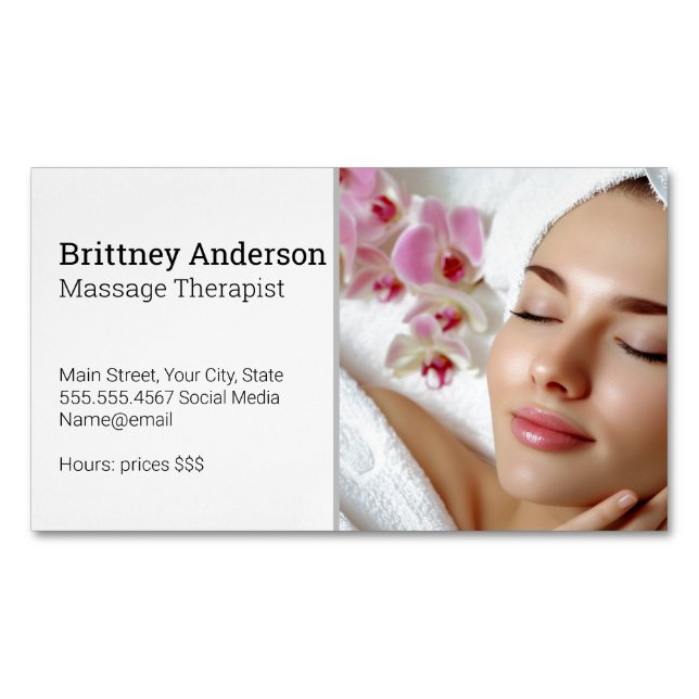 Woman Enjoying Spa | Flower Petals Business Card Magnet (Front)