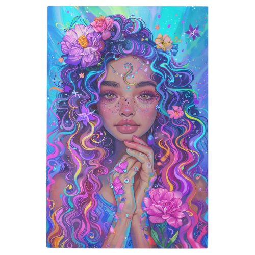  Woman Esoteric Goddess SC4 Floral Pink Metal Print