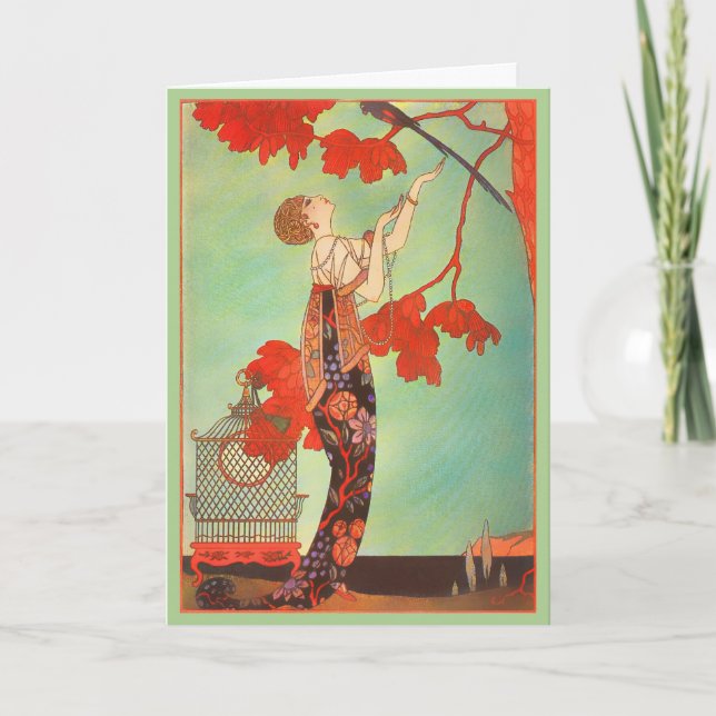 Woman Exotic Vintage Painting Holiday Card (Front)