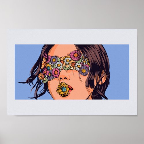 Woman Eyes and Mouth Covered with Flowers Poster