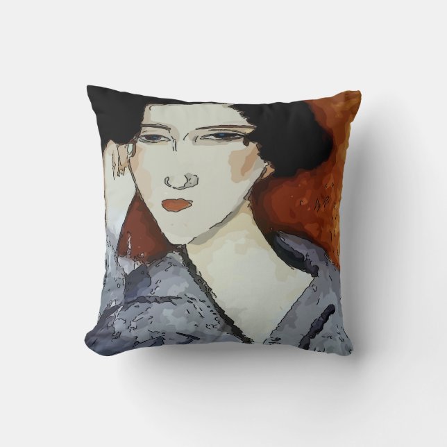 Woman Face Abstract Throw Pillow (Front)