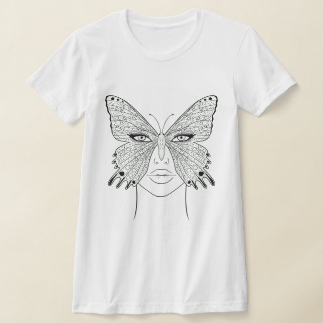 Woman face Art t-shirt design, butterfly face art (Laydown)