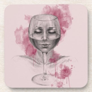 Woman face in wine glass surreal drawing art
