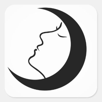 Woman Face Inside A Moon With Her Eyes Closed Square Sticker by ShawlinMohd at Zazzle
