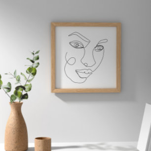Woman Face Line Art Black and White Poster