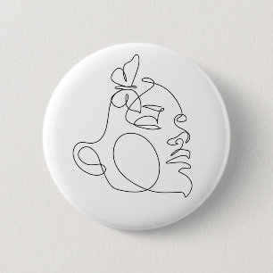 Woman Face Line Art Button