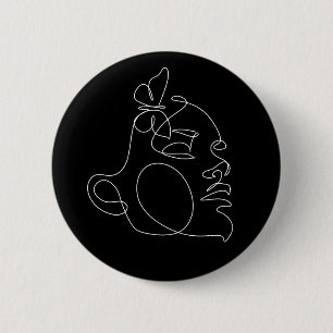 Woman Face Line Art Button