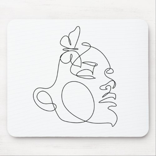 Woman Face Line Art Mouse Pad