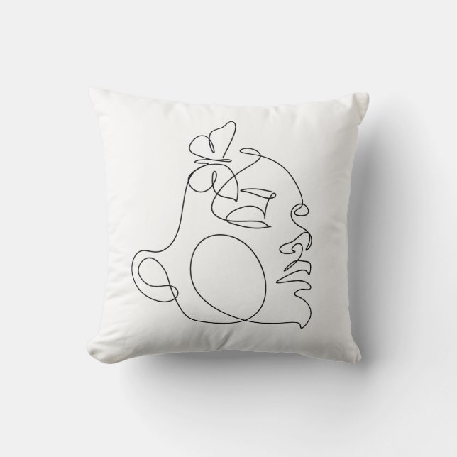 Woman Face Line Art Throw Pillow (Front)