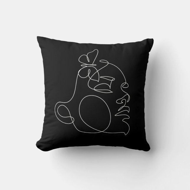 Woman Face Line Art Throw Pillow (Front)