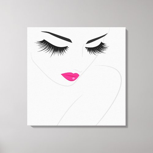 Woman Face long lashes Lash Extension Line art  Canvas Print