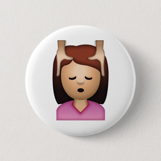 Woman Face Massage - Emoji Pinback Button (Front)